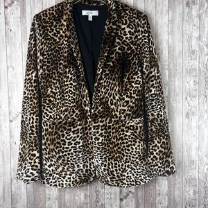 Libby Edelman Leopard Print Faux Fur Notch Collar Blazer Size Medium